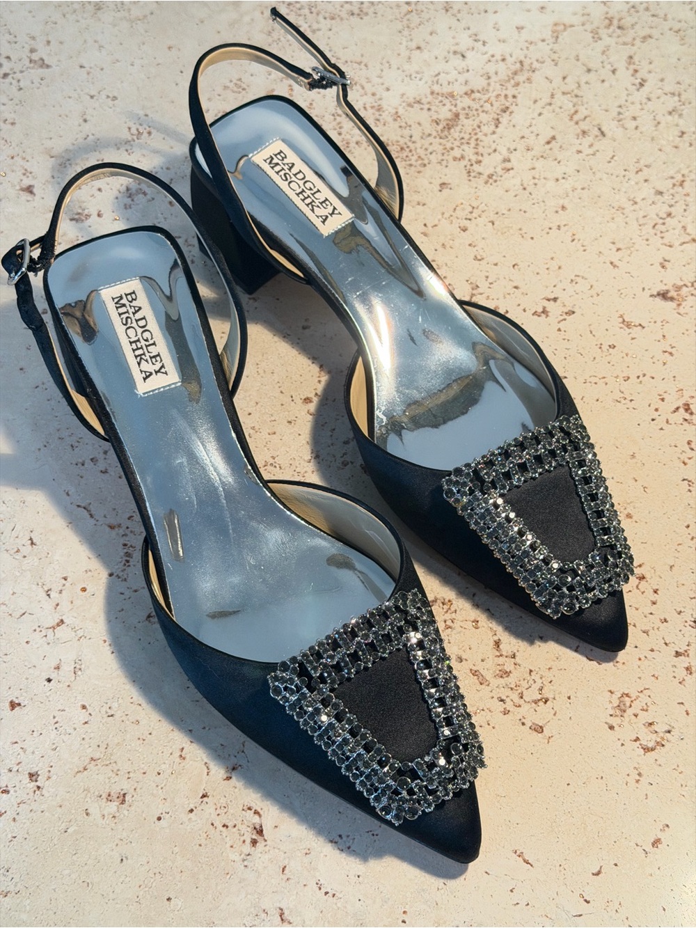 Badgley Mischka Sz 9 Emmie Slingback Pointed Toe Pump Satin Jeweled dressy